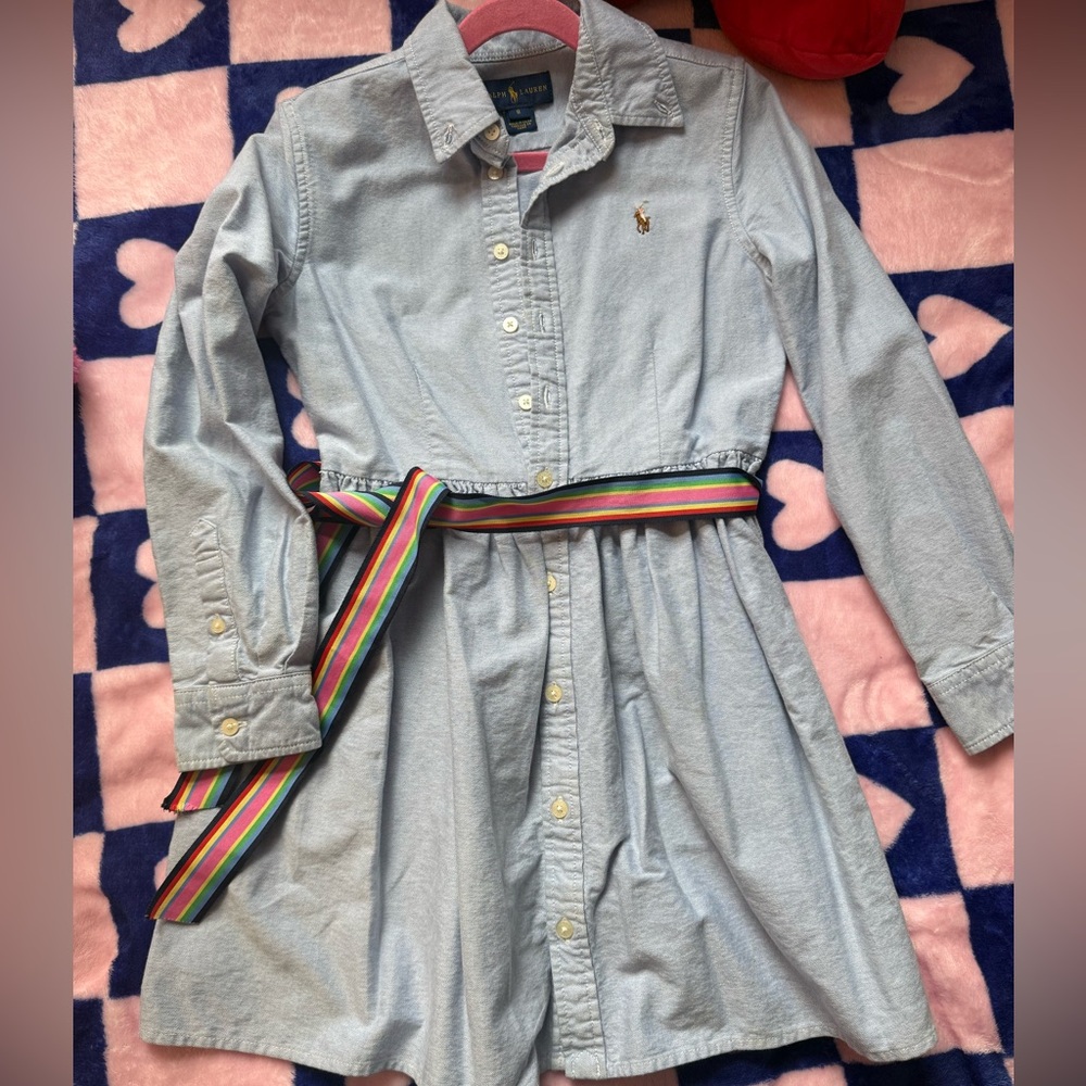 Ralph Lauren Light Blue Dress with Multicolor Belt